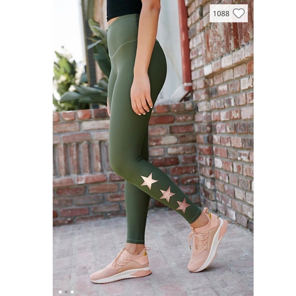 Free People Teagan Star Leggings High Rise Green Athleisure Yoga Workout M NWT